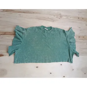 Altar'd State Sage Green Waffle Knit Ruffle Sleeve Crop Top Size Small EUC thumbnail 2