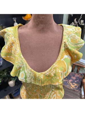 Zara Paisley Ruffle Blouse – Yellow & Green, Size Medium thumbnail 3