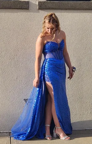 Blue Sequin Camille La Vie Prom Dress thumbnail 4