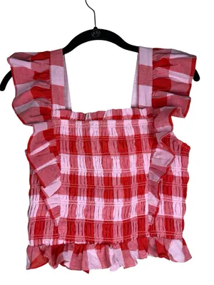 English Factory Gingham Smocked Ruffle Crop Top sz M thumbnail 3