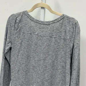 Ann Taylor LOFT Womens Small Grey Striped Long Sleeve Cotton Scoop Neck Top thumbnail 5