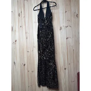 NWT Lulus Mesmerizing Diva Black Sequin Wide-Leg Halter Jumpsuit Party Size XS thumbnail 6