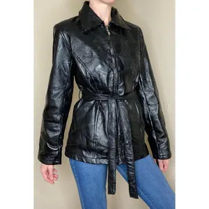 Leather Works Vintage  Black Patchwork Leather Waist Tie Jacket thumbnail 4