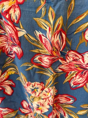 A New Day XS Blue Tropical Floral Coquette Linen-Blend Strappy Cropped Tank Cami thumbnail 5