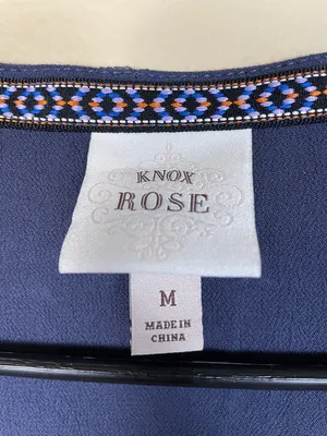 Knox Rose Women’s Boho Embroidered Cross Stitch Blue Kimono Cardigan thumbnail 8