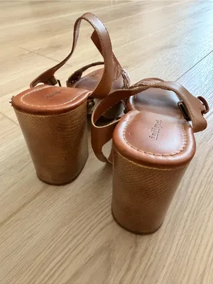 Woven Faux Leather Platform Sandals Brown Size 9 thumbnail 4