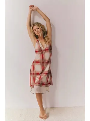 Free People Retro 90s Grunge Seeing Double Plaid Layered Midi Slip Dress Medium thumbnail 10