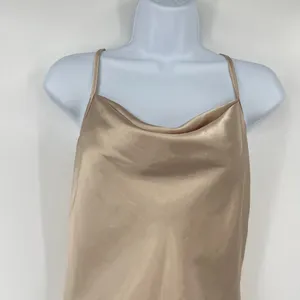 Y2K Bebe Cowl Neck Satin Slip Dress XS Champagne USA Glam 90s Indie Sleaze Party thumbnail 3