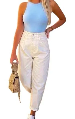 Zara High-Waisted Balloon Fit Pants - Off-White Size 4 thumbnail 1