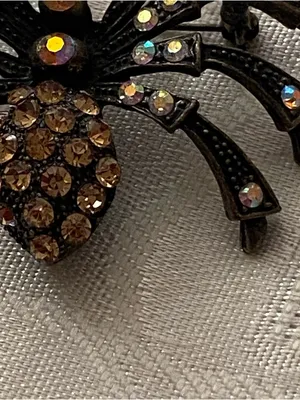 Brooch Pin Spider Rhinestone 2” Round With Legs Goth Punk Whimsigoth Halloween thumbnail 2