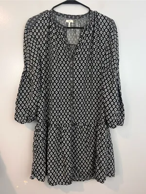 Joie Hagi Long Bishop Sleeve Ditzy Tile Print Black/White Drop BohoDress Size XS thumbnail 2
