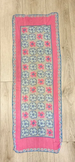 Vintage Style Pink Blue Floral Sheer Chiffon Rectangle Scarf Retro Botanical thumbnail 1