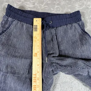 Athleta Pinstripe Wide Leg Pants Womens 4 Blue 100% Linen Coastal Drawstrings thumbnail 3