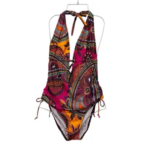Cleanwater Paisley Plunge One Piece Swimsuit Size XL Boho Monokini Open Back thumbnail 3