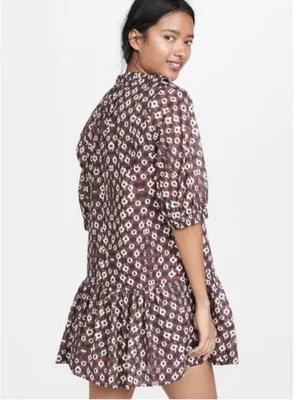 Sea Brown Abstract Mixed Print High Neck Ruffle Tiered Mini Dress Size 0 thumbnail 6