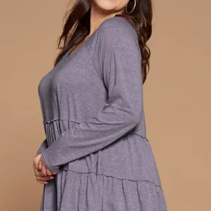 Oddi Charcoal Grey Babydoll Tiered‎ Long Sleeve Top thumbnail 4