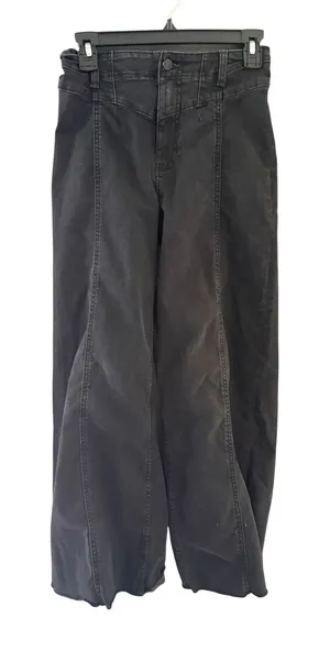 We The Free People Black Wide Leg High‎ Rise Boho Jeans Size 26 Frayed Hem thumbnail 1