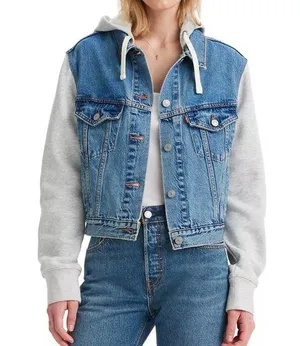 LEVI’S Women’s Hybrid Denim Hooded Trucker Jacket XS thumbnail 1
