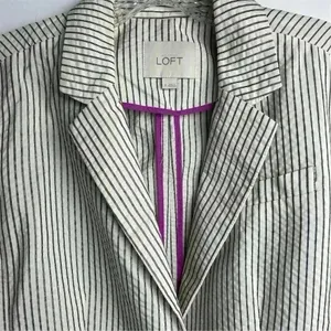 Ann‎ Taylor Loft Women's Blazer Jacket Ivory/White and Black Stripes Size 8 thumbnail 3