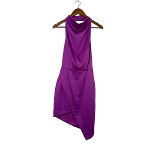 Elliatt Asymmetric Satin Cocktail Dress Violet Halter Small NWT Defect thumbnail 3