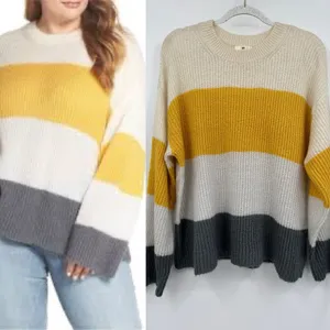 BP Womens Ribbed Colorblock Striped Knit Sweater Size L Cream Cozy Soft Pullover thumbnail 2