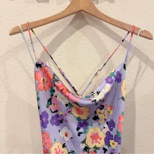 ASTR Gaia Draped Collar Satin Midi Dress in Periwinkle Floral Size Small NWT thumbnail 5