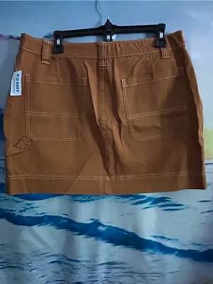 Old Navy Copper-Brown Utility Mini Denim Skirt SZ 12 NWT thumbnail 7