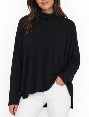 Aerie Womens Black Turtleneck Oversized Knit Sweater Side Slit Size M thumbnail 1
