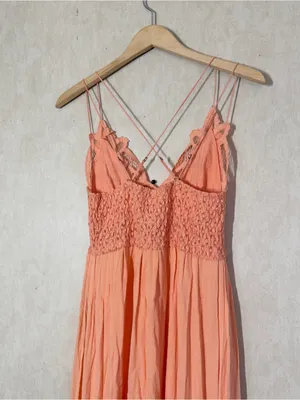 Free People One Women’s Adella Maxi Slip Dress Crochet Lace in Orange M thumbnail 8