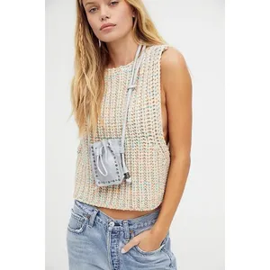 Free People‎ Hoopla Boxy Tank XS Pastel Multicolor Chunky Knit Boho Oversized thumbnail 3