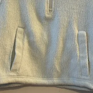 BP Faux‎ Fur Quarter Zip Cropped Pullover Light Blue Green Womens XS thumbnail 3