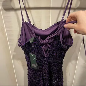 Cute NWT purple sequin stretchy corset back mini dress sexy club prom coquette thumbnail 10