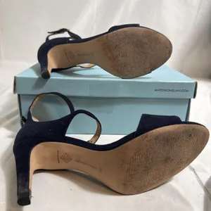 Antonio Melani Navy Suede Shoes Womens 8 M Open Toe Strappy Heels Zipper thumbnail 15