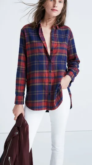 Madewell Flannel Oversized Ex-Boyfriend Shirt in Lewis Plaid thumbnail 1