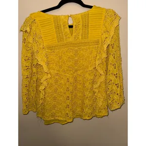 Anthropologie Mustard Yellow Eyelet Lace Ruffle Peplum‎ Blouse Top 6 Whimsical thumbnail 7