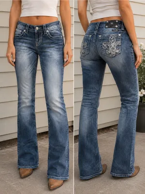 Miss Me Signature Boot Jeans Women’s 26 Blue Stretch Embellished Y2K 29 Inseam thumbnail 2