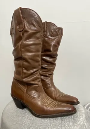Steve Madden Spurs 68 Women’s Size 6B Brown Leather Western Slouch Boots-(B45)✨✨ thumbnail 1