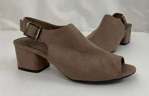 Life Stride women's tan soft system faux suede buckle‎ chunky wedge heel shoes thumbnail 1