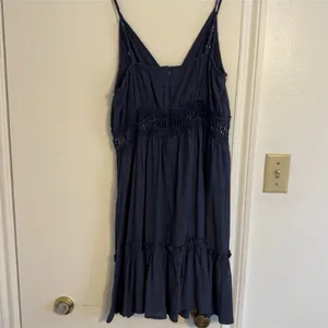 NWOT Shein Navy Crochet Lace Insert Waist Ruffle Hem Cami Dress thumbnail 8