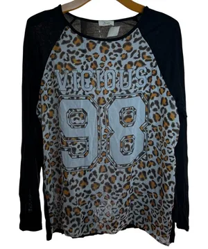 Duets Raglan Tee Shirt 3X Leopard Print VICIOUS 98 Long Sleeve Top Y2K Vintage thumbnail 1