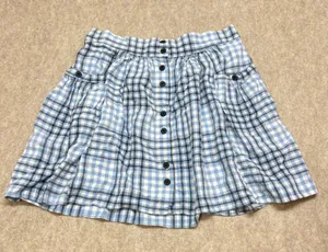 Urban Outfitters Blue Gingham Plaid Linen Blend Button Front Mini Skirt Sz M‎ thumbnail 1