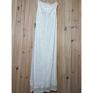 NWT Lulus Exquisite White Velvet Burnout Strapless Maxi Dress Wedding Bride Sz L thumbnail 7