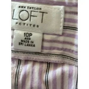 Ann Taylor‎ LOFT Petite Striped Cropped Pants Size 10P Women's Lavender White thumbnail 4