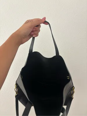 Madewell The Foldover Transport Tote in black leather thumbnail 7