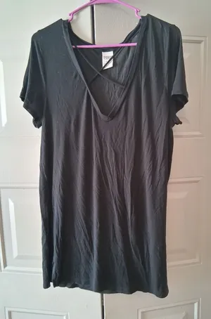 PINK Victoria's Secret modal criss cross front oversized short sleeved t-shirt in black size medium. thumbnail 1