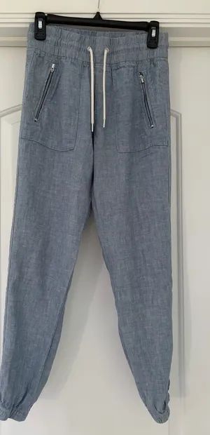 Athleta Light Blue Linen Drawstring Joggers Size 0 thumbnail 1