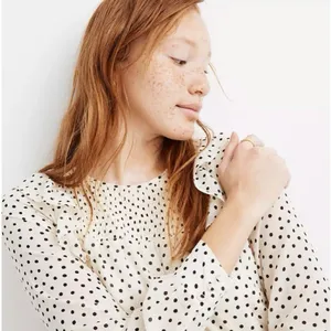 Madewell Smocked Ruffle Shoulder Midi Dress Small Inkbrush‎ Dots White Black thumbnail 3