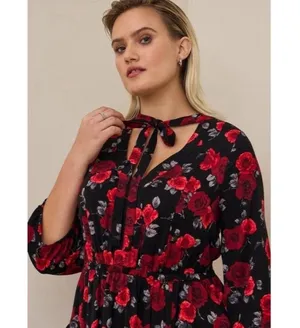 Womens Size 2 2X Torrid Midi Neck Tie Floral Dress NWT thumbnail 3