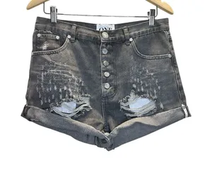 One Teaspoon Outlaws Denim Shorts Womens 27 Gray Distressed Button Fly Cut Off thumbnail 1