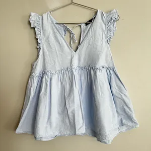 Zara trf Collection Cotton Babydoll Flutter Sleeve Top thumbnail 2